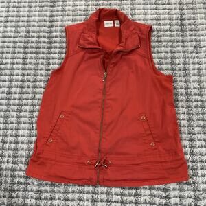 Chicos Zenergy Vest Womens 1 M Red Orange Full Zip Cinch Toggle Tie Sleeveless